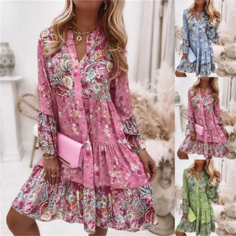 Robe décontractée à imprimé Floral pour femmes, style Boho, col en V, ample, ligne A, élégante, Robe de plage, de soirée, été, 2024