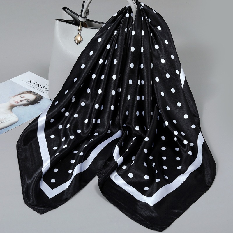 Écharpe à motif de pois de 90cm pour femmes, écharpe fine en sergé de soie Imitation pour printemps et été, châle Turban à la mode et polyvalent