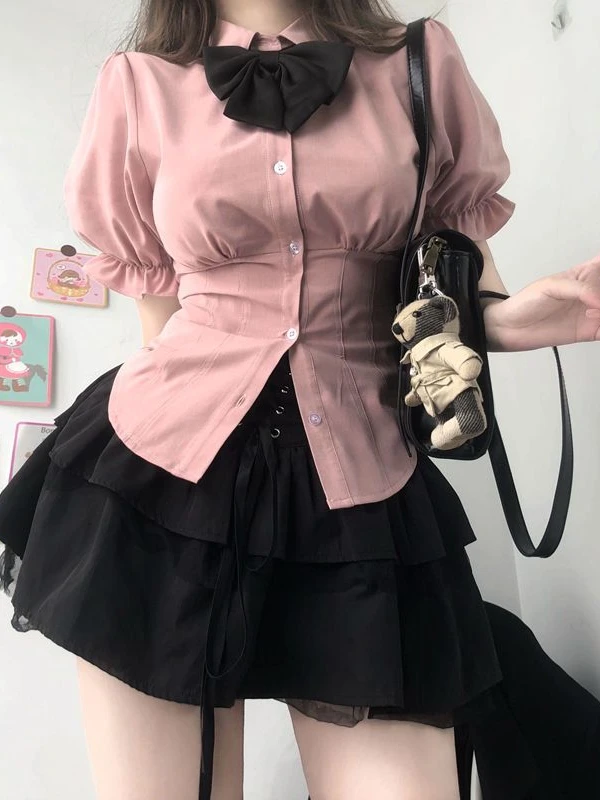 Chemisiers blancs Sexy pour femmes, mode coréenne, Chic, Harajuku, Preppy, élégant, japonais, décontracté, JK, Slim, Y2k, hauts mignons