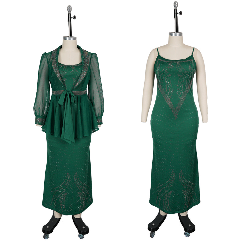 Vêtements africains pour femmes, ensemble 2 pièces Dashiki diamant, robe de soirée, grande taille, robes longues de fête de mariage turque avec manteau, nouvelle collection 2026