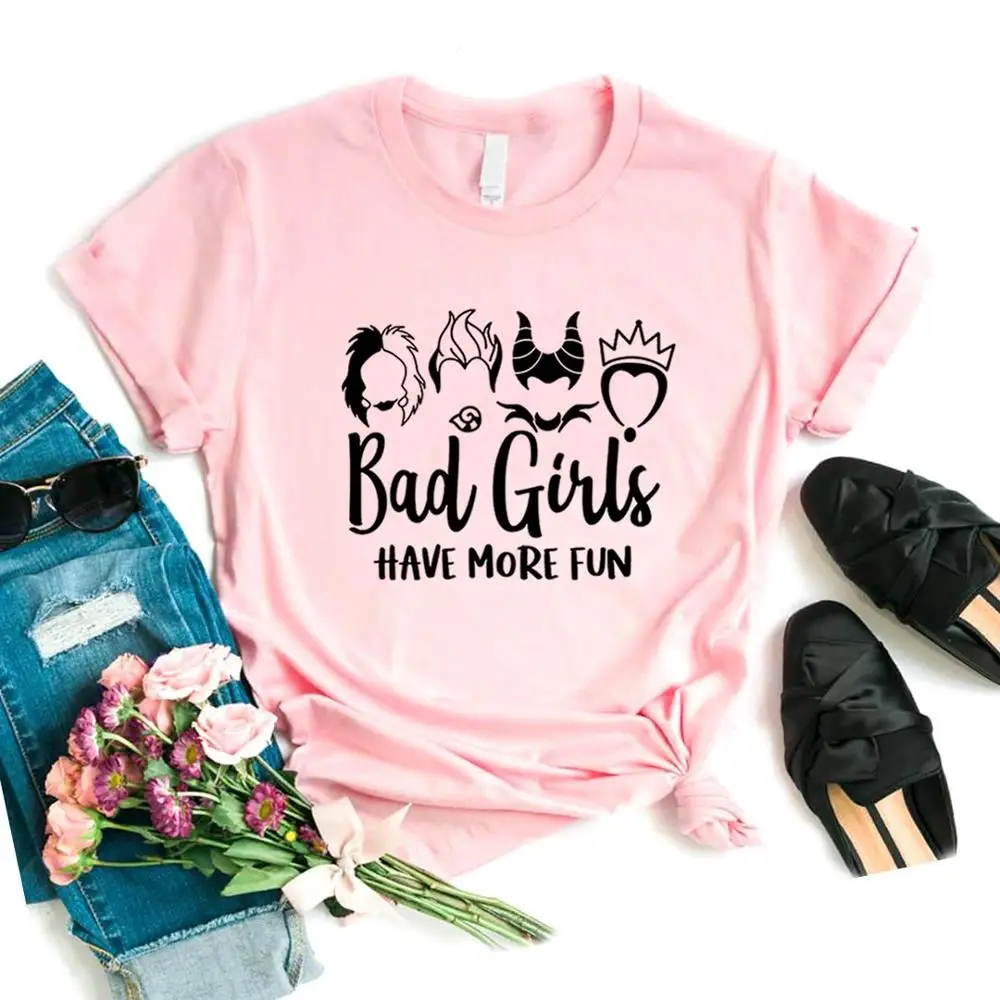 T-shirt manches courtes col rond pour femme, décontracté, Bad Girls Have More Fun Print, été