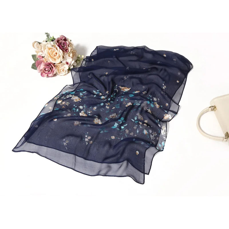 Foulard en mousseline de soie imprimé à petites fleurs pour femmes, serviette de plage multifonctionnelle, châle fin et respirant