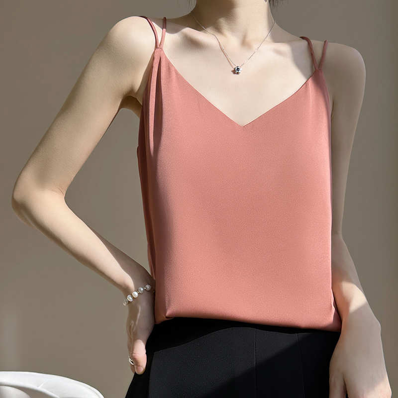 Camisole en Soie Véritable Col V pour Femme, Couleur Unie, en Soie de Mûrier d'Été, Coupe Ample, à Porter en Extérieur, Top Dos Nu