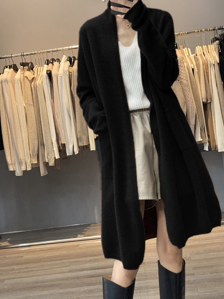 Cardigan en laine mérinos marron pour femme, collection automne-hiver 2026, tricoté, à manches longues, ample, chaud, style coréen, pour Noël