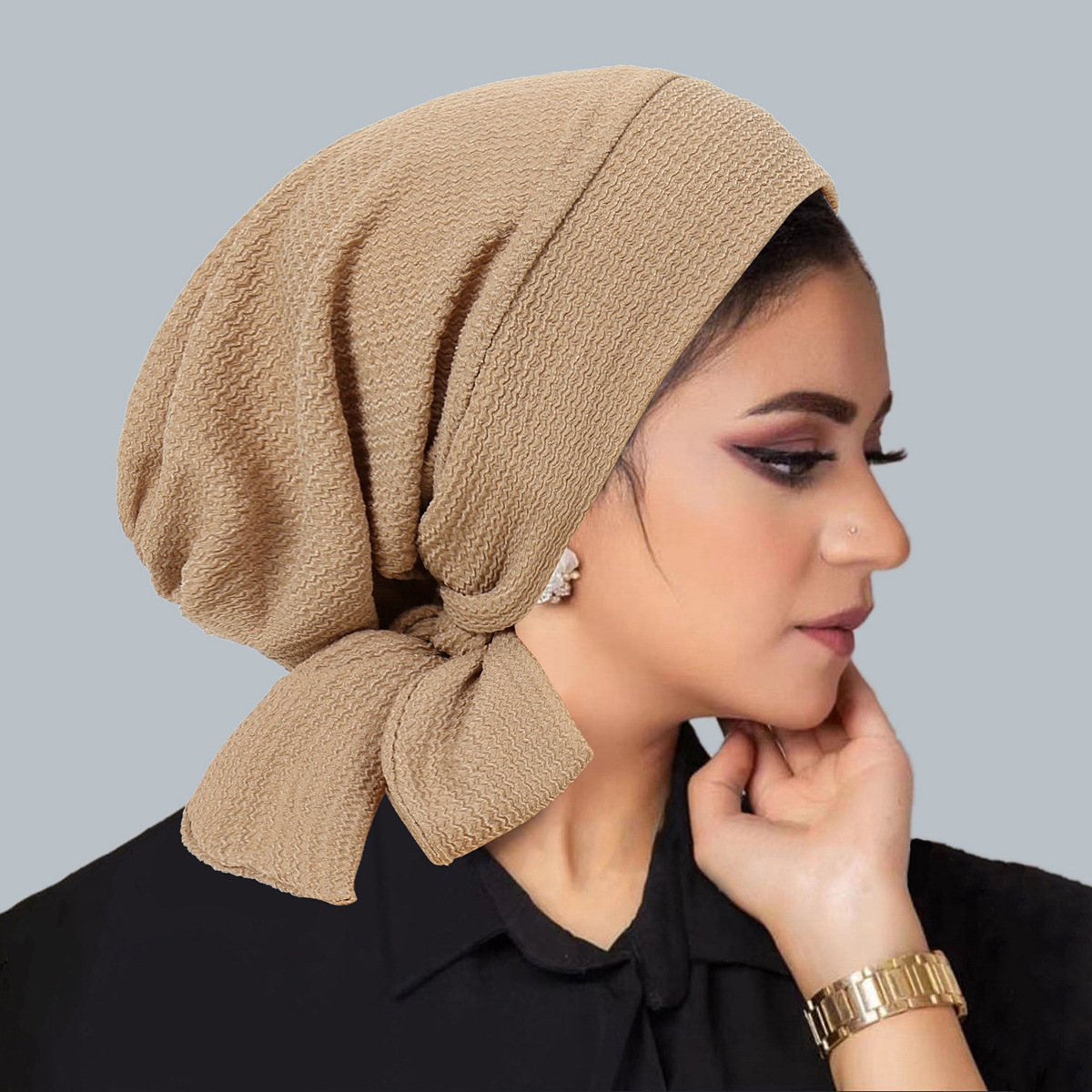 Ramadan couleur unie froissé Turban Hijab chapeaux longue queue bandeau élastique musulman chapeaux respirant chimio casquette pour femmes filles