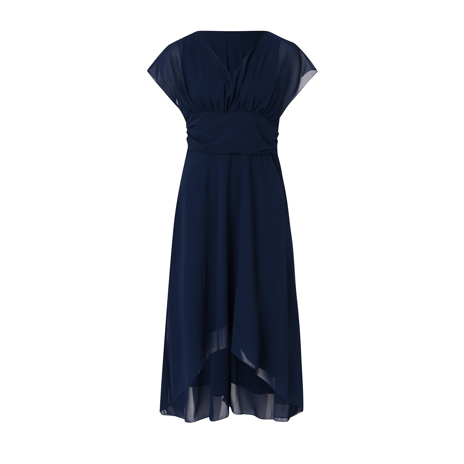 Robe longue en mousseline de soie pour femmes, robe de demoiselle d'honneur, élégante, col en V, mince, taille haute, Flutter, maille transparente, manches longues