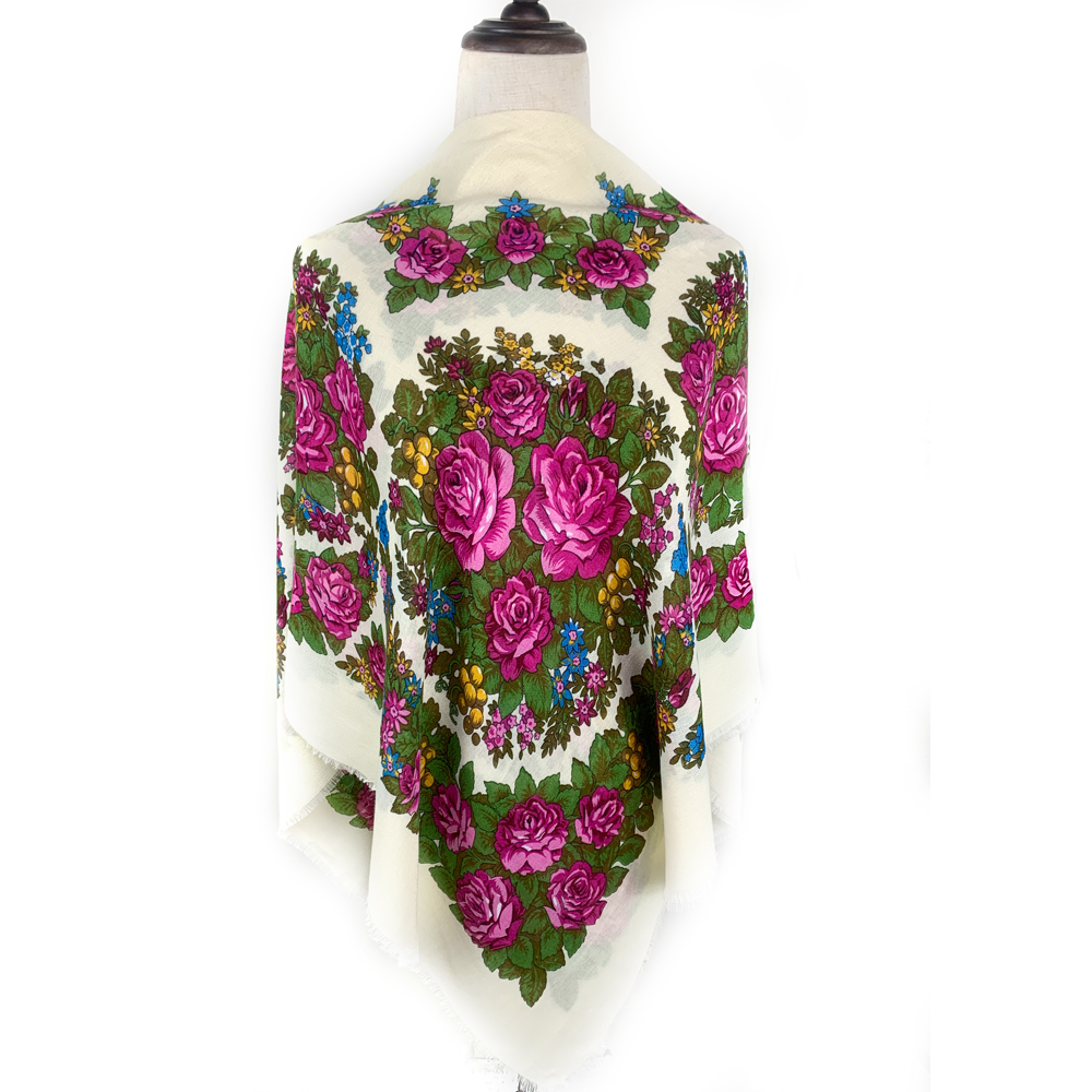 Foulard carré national russe 120*120cm pour femme, foulard bandana de luxe à imprimé floral, châle ukrainien, babouchka, hijab, couvre-chef