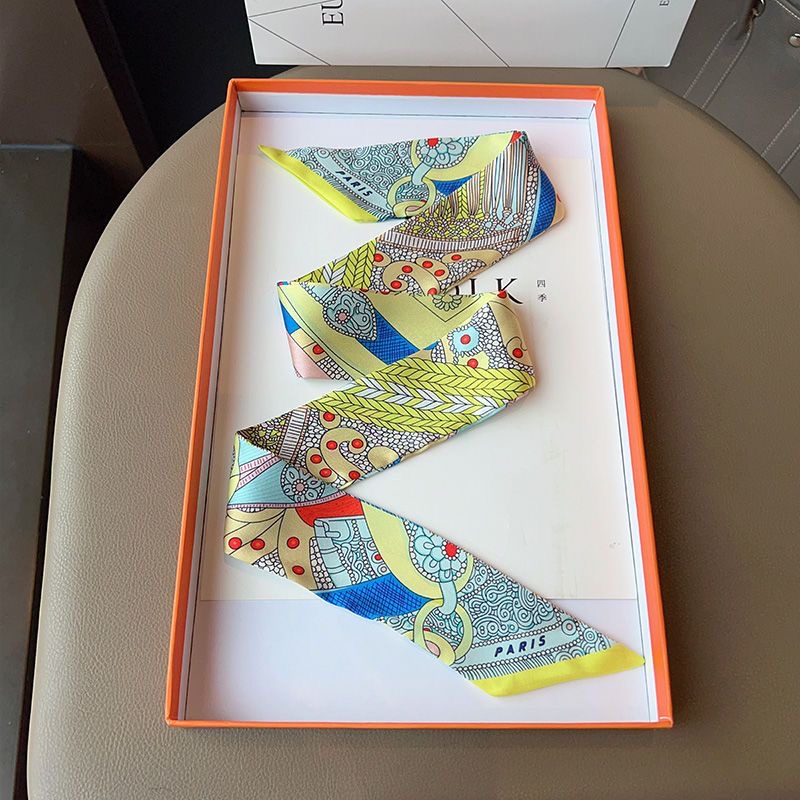 Foulard en soie imprimé rétro français 5x90cm, avec poignée nouée et enveloppée, ruban léger, selle de luxe, banderole en sergé, décoration