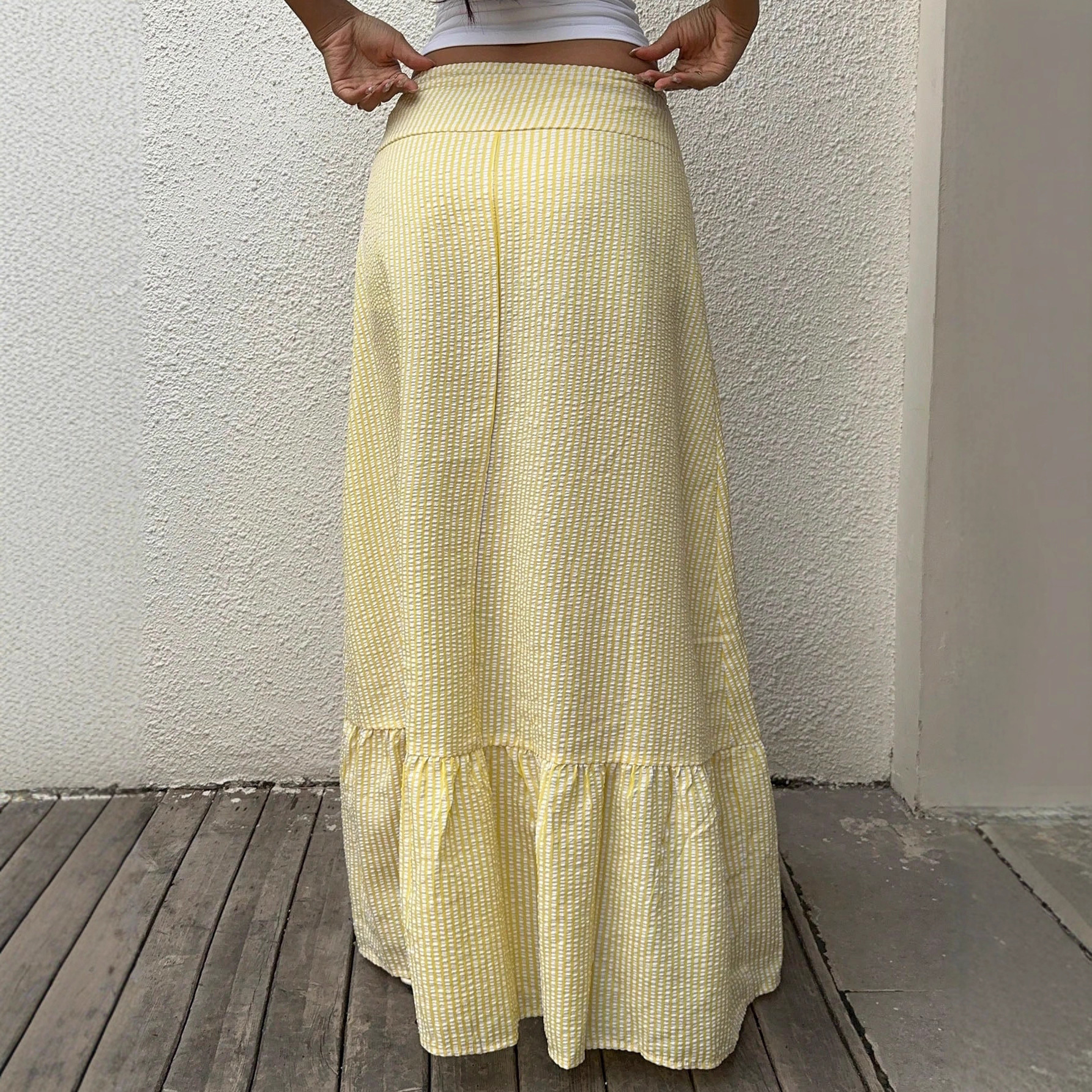 Jupe longue pour femmes, vêtements féminins, Cuteore, printemps-été, taille haute, rayée, style décontracté, pour les vacances, demi-robe