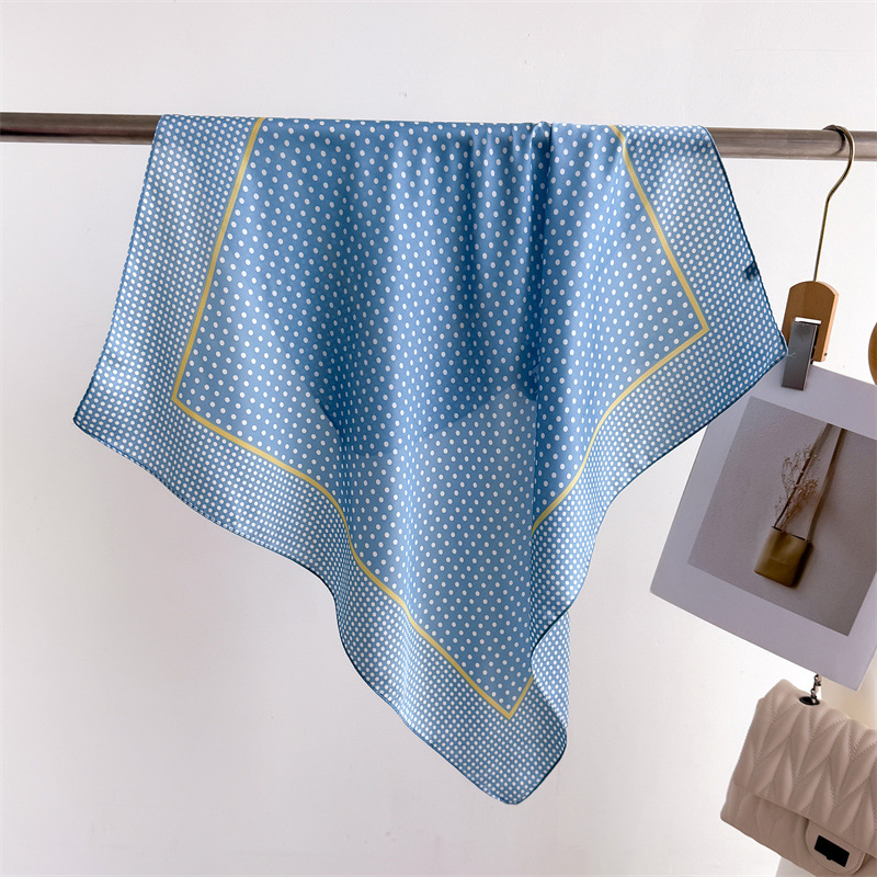 Foulard carré en soie rétro à pois pour femmes, 70cm, bandeau doux, Hijab, bandeau pour dames, sac, rubans, foulard en Satin