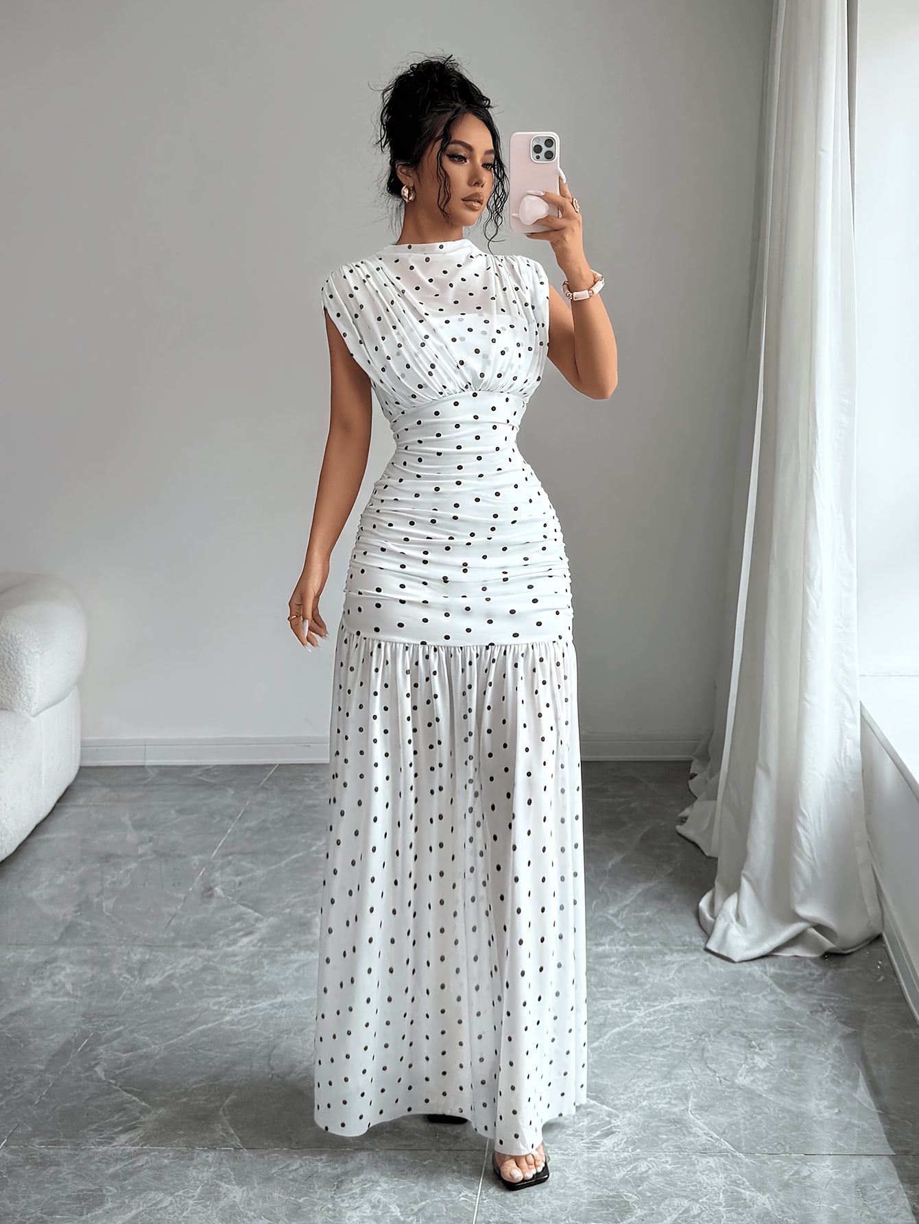 Robes d'été pour femmes, nouvelle collection, sans manches, col bateau, robe élégante et ajustée à pois, Vestidos De Verano Mujer