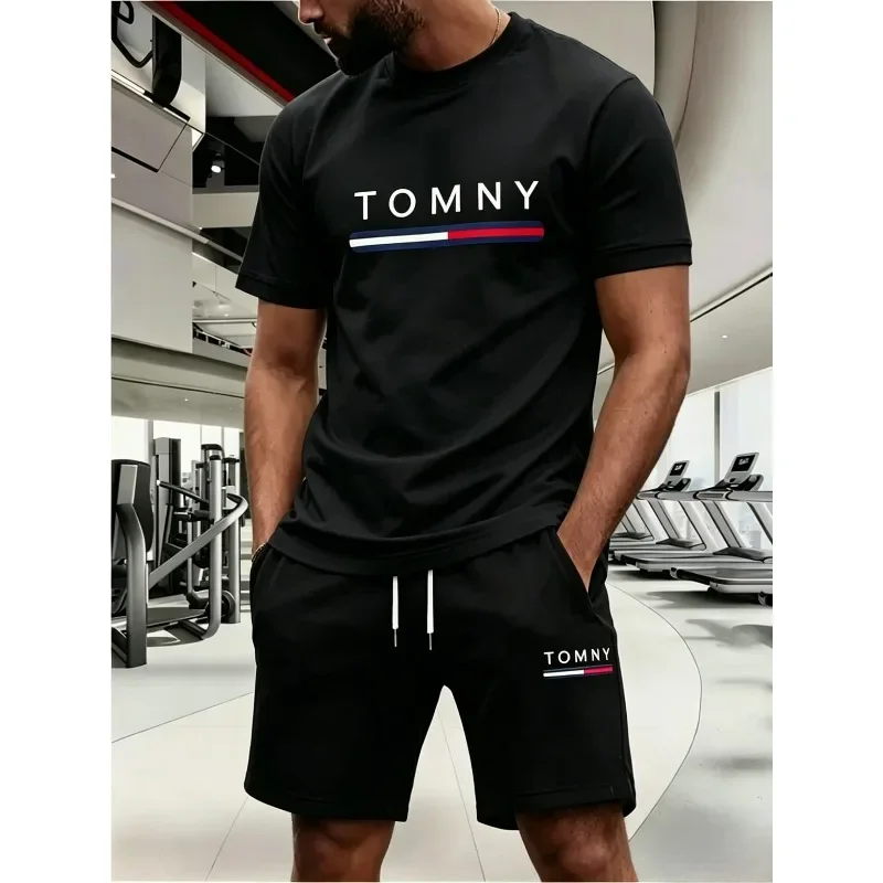 Ensemble deux pièces pour homme, t-shirt à manches courtes et short de sport d'été, respirant, séchage rapide, vêtements décontractés