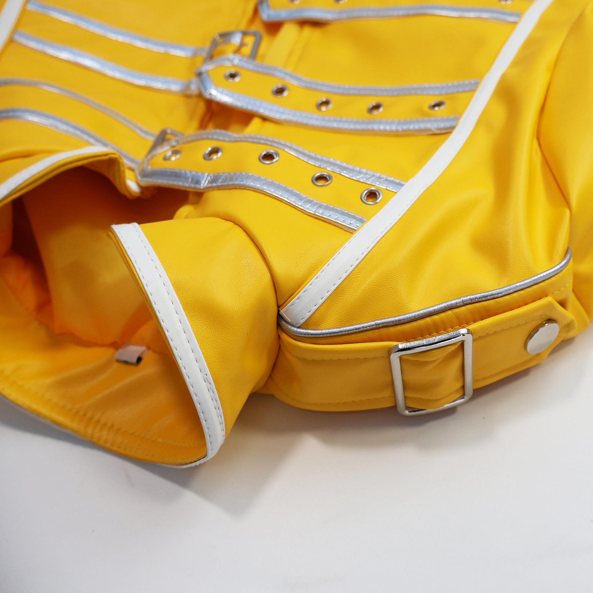 Tenue de groupe des années 80 pour hommes, Costume Rock, veste en cuir jaune, Costume de chanteur pour Halloween, carnaval, tenues de Cosplay pour fête