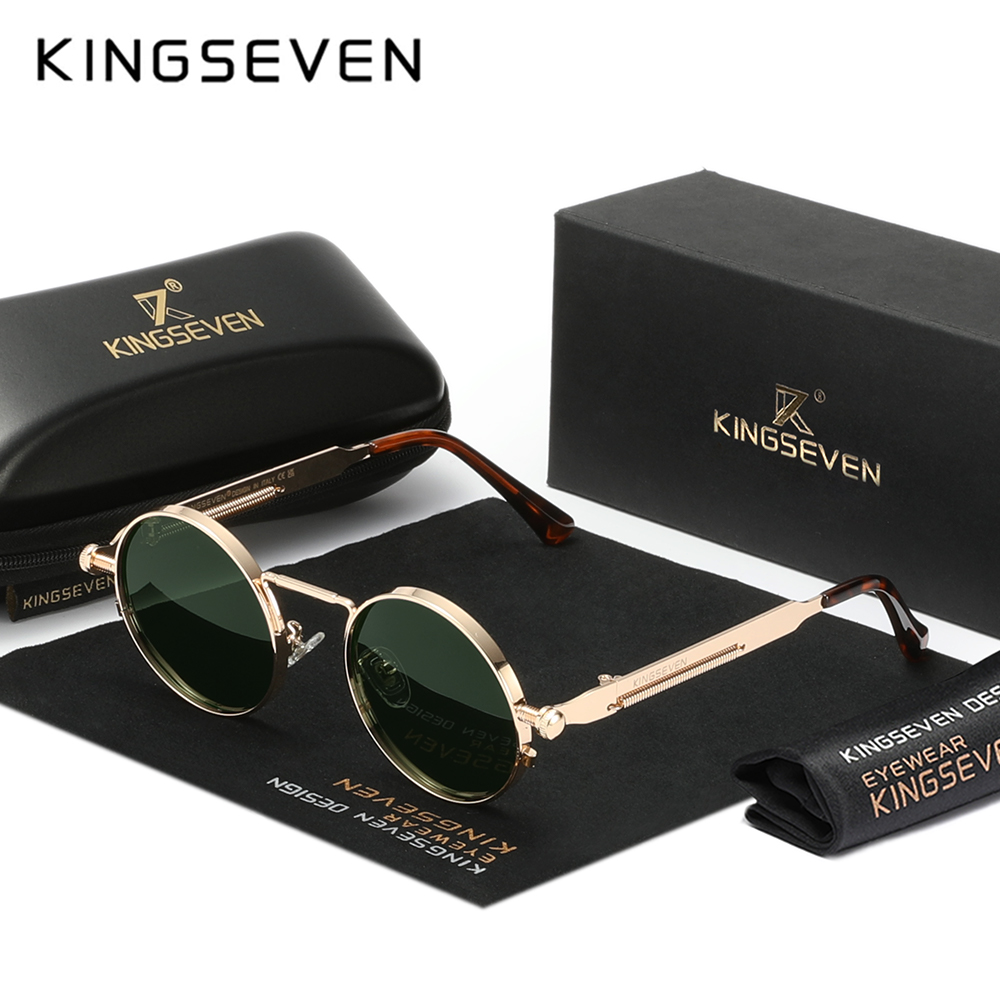 KINGSEVEN-Lunettes de soleil rondes polarisées pour hommes et femmes, lunettes de soleil Steampunk, style vintage, accessoire de lunettes, UV400