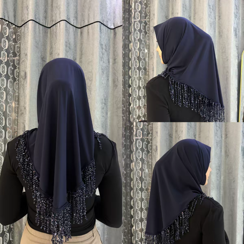 Hijab prêt-à-porter musulman avec châle à franges instantanées, couvre-chef tendance pour femmes
