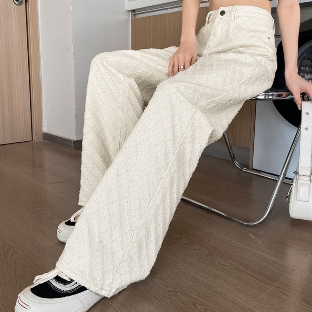 Jean en denim simple à motif quadrillé, coupe baggy, style coréen, pour femme, Y2K, jambe droite, décontracté, taille haute, pour filles