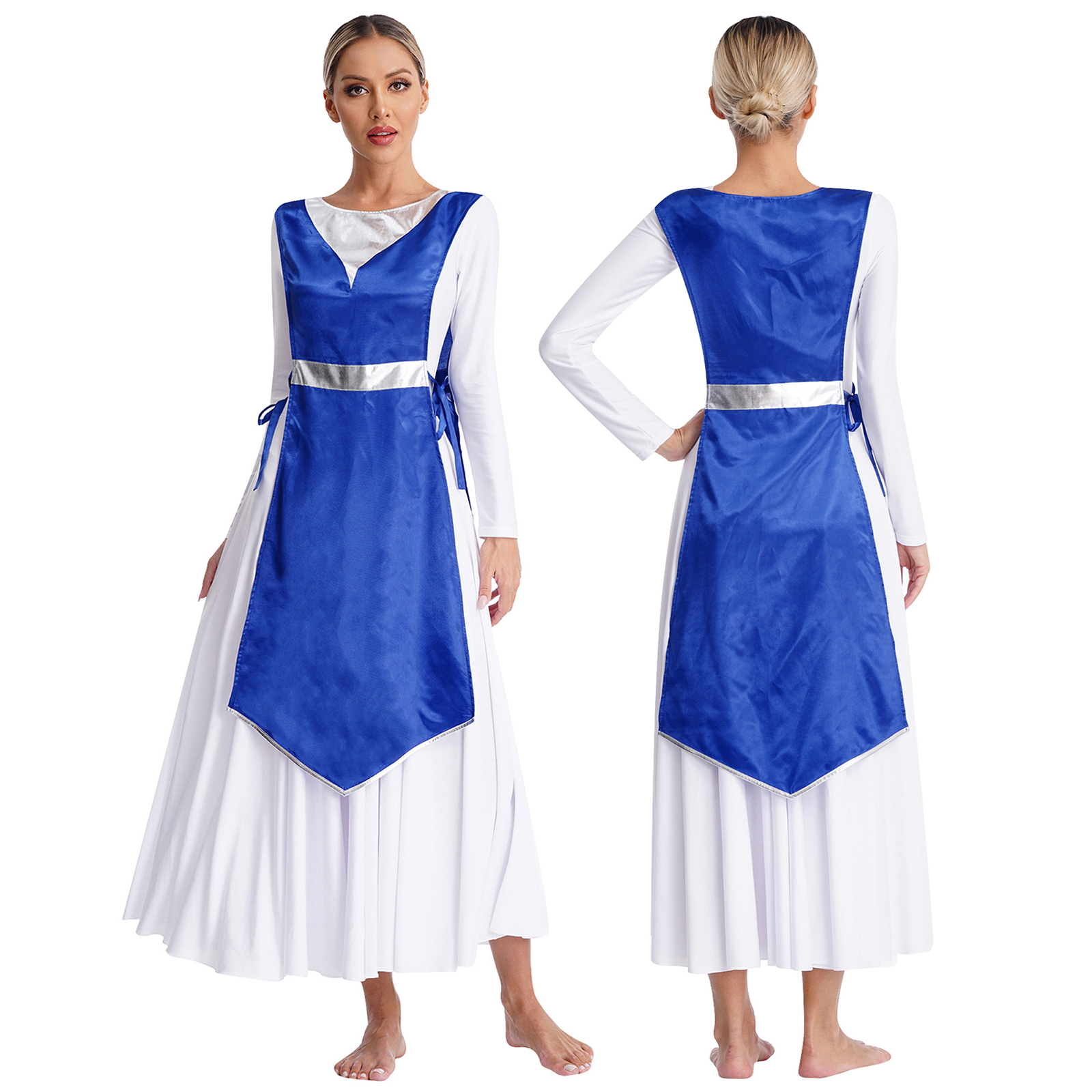 Robe de culte de chorale d'église pour femmes, louange liturgique, danse lyrique, vêtements de danse, sans manches, à lacets sur les côtés, tunique fendue