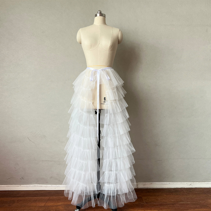 Jupe longue en Tulle à volants détachables pour fête de mariage, couleur unie, maille attachée, longueur au sol, jupe Maxi pour femmes