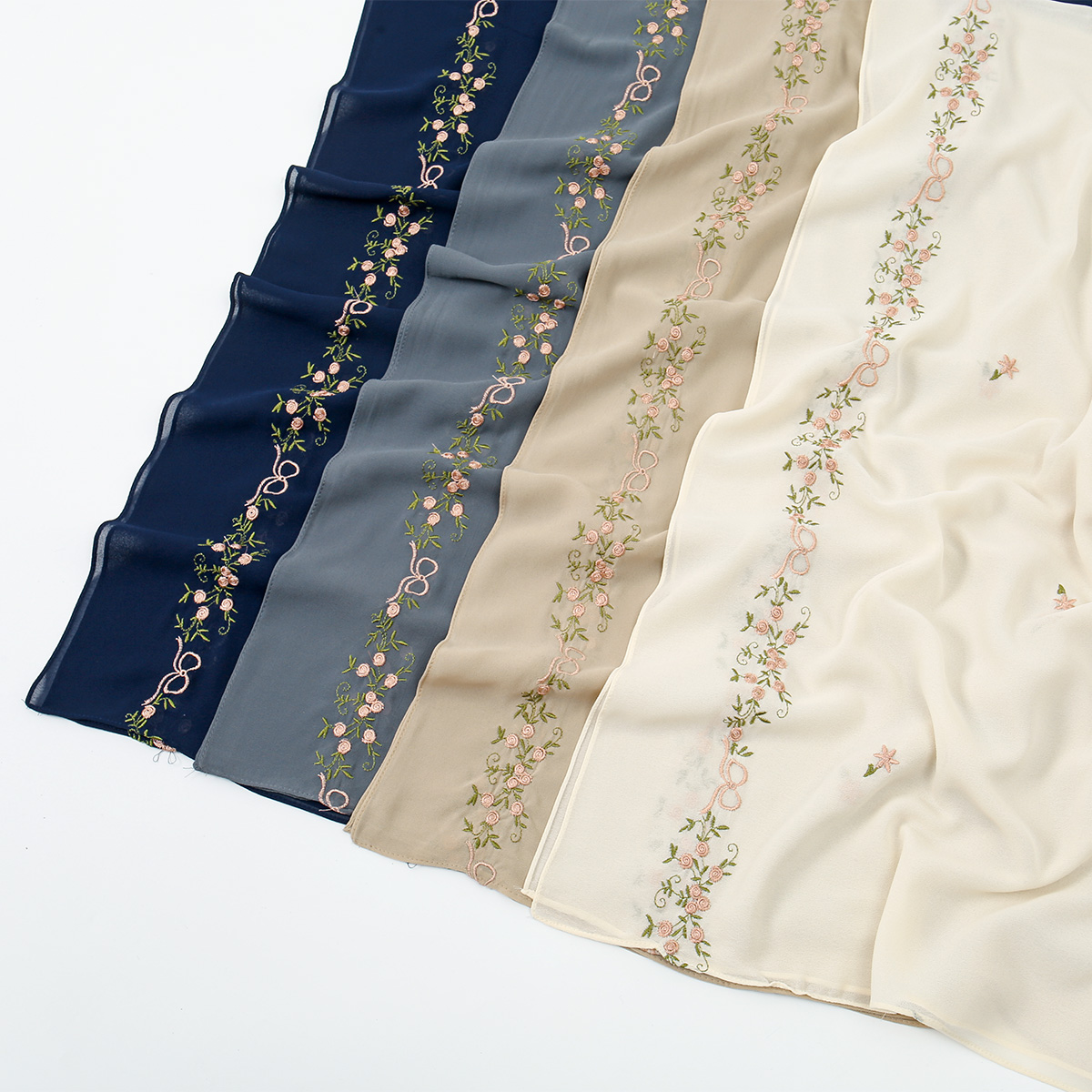 Hijab en mousseline de soie pour femme musulmane, châle long pour le Ramadan, broderie florale, mode islamique, turban uni, foulard, couvre-chef 170*70cm