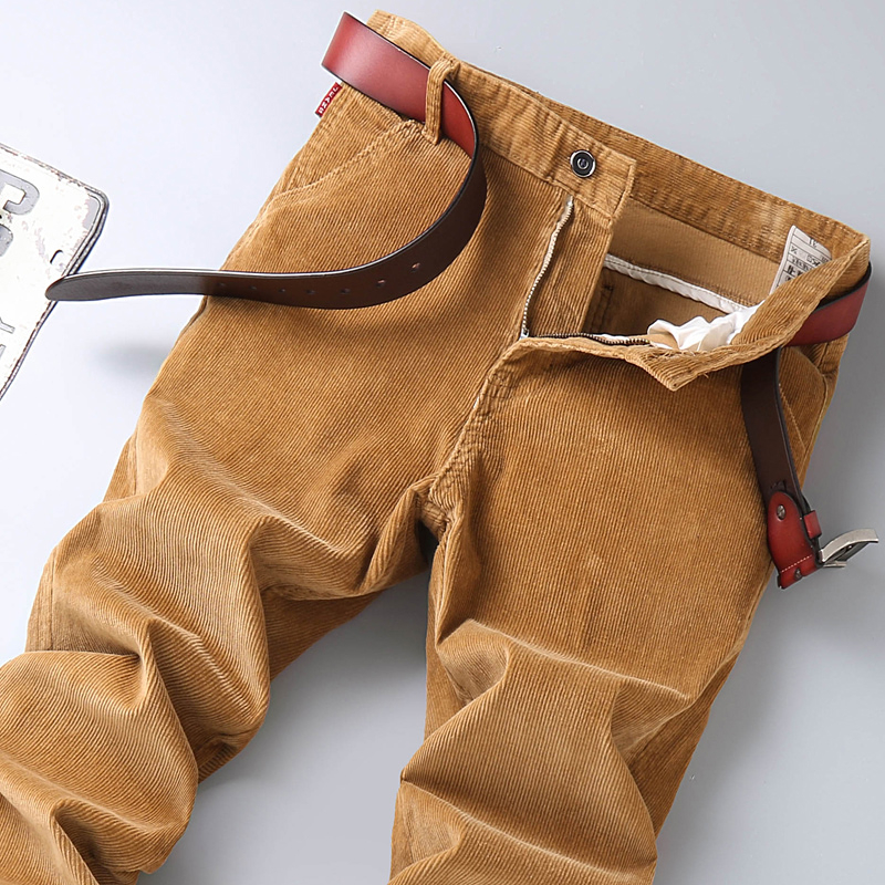 Pantalon décontracté en velours côtelé de coton pour homme, nouvelle mode d'automne, kaki, doux, Slim, droit, élastique, vêtements d'affaires