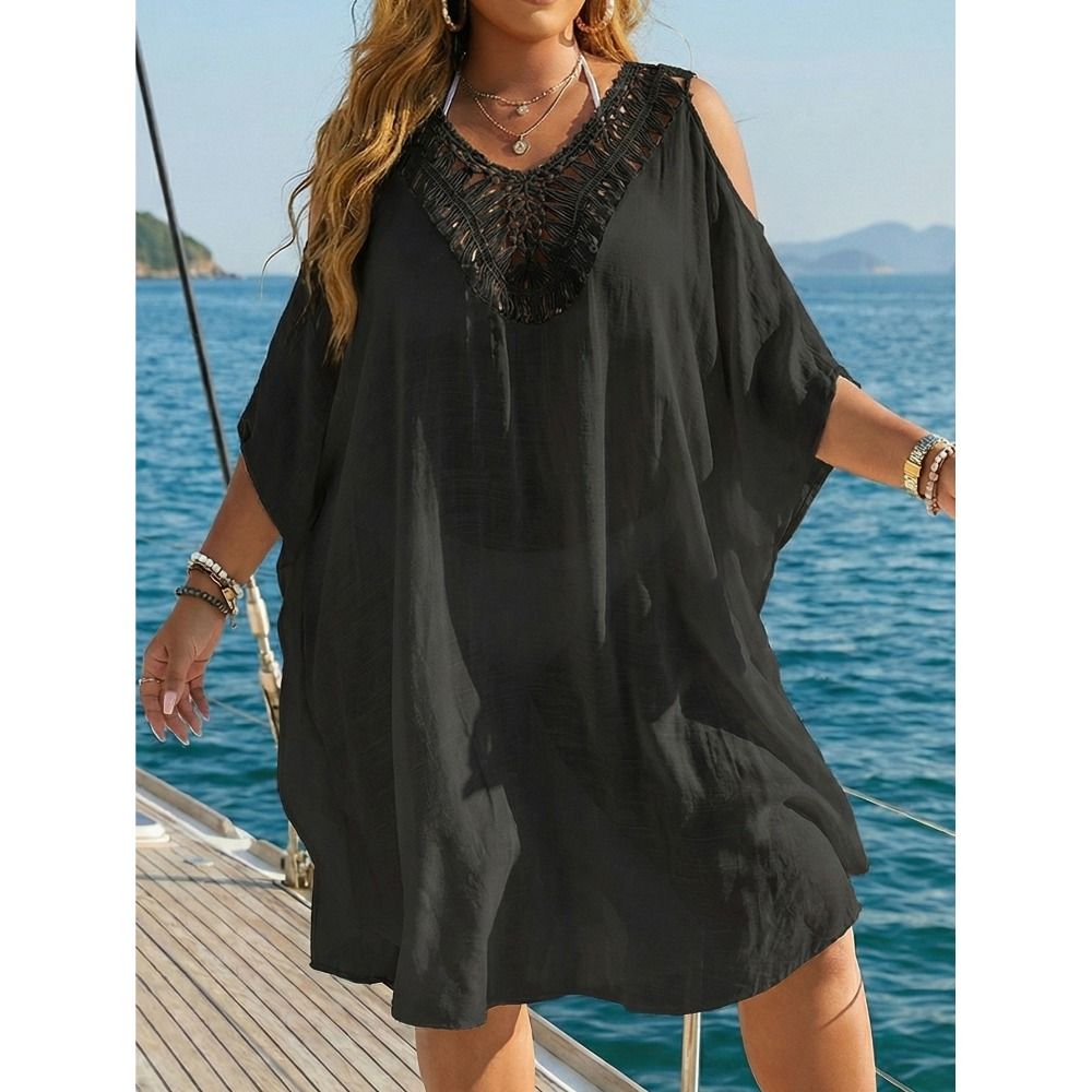 Robe de plage ample à col en V ajourée, dos nu, pour femme, idéale pour les vacances d'été et la protection solaire
