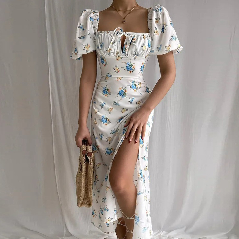 Robe longue à lacets à encolure carrée pour femmes, robe florale, élégante, sexy, éducative, Dama, printemps, été, 2025, Y2K