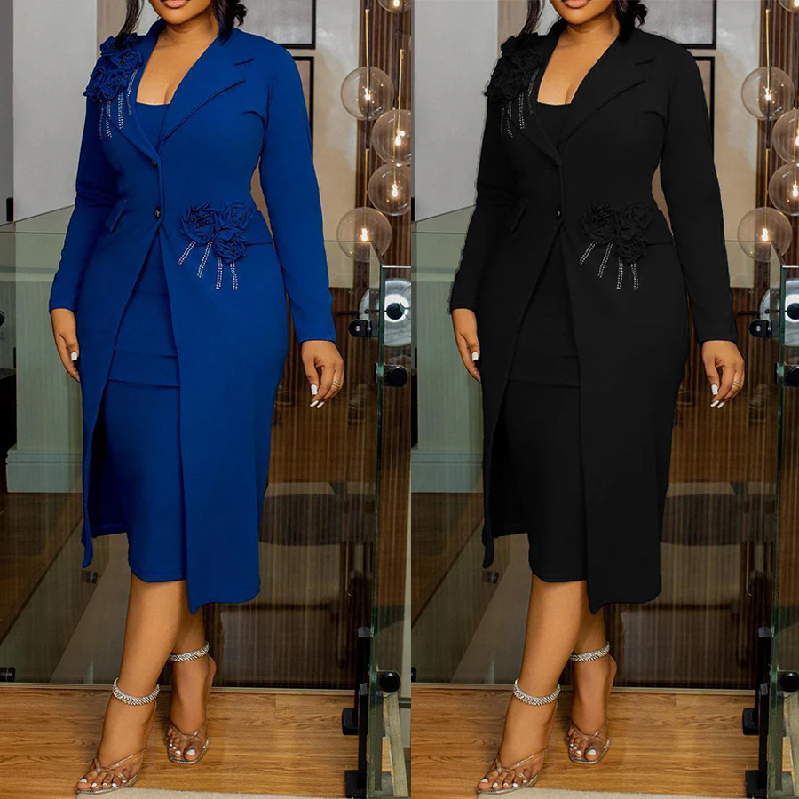 Femmes robe ensembles deux pièces ensemble correspondant ensemble décontracté élégant fleur col en V costume manteau mi-mollet robe de soirée 2025 travail