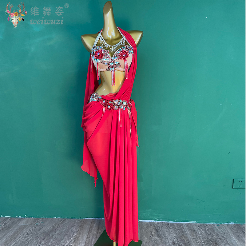 Robes de concours de danse du ventre pour adultes et enfants, robe longue personnalisée avec pierres AB, tenue de spectacle de danse orientale