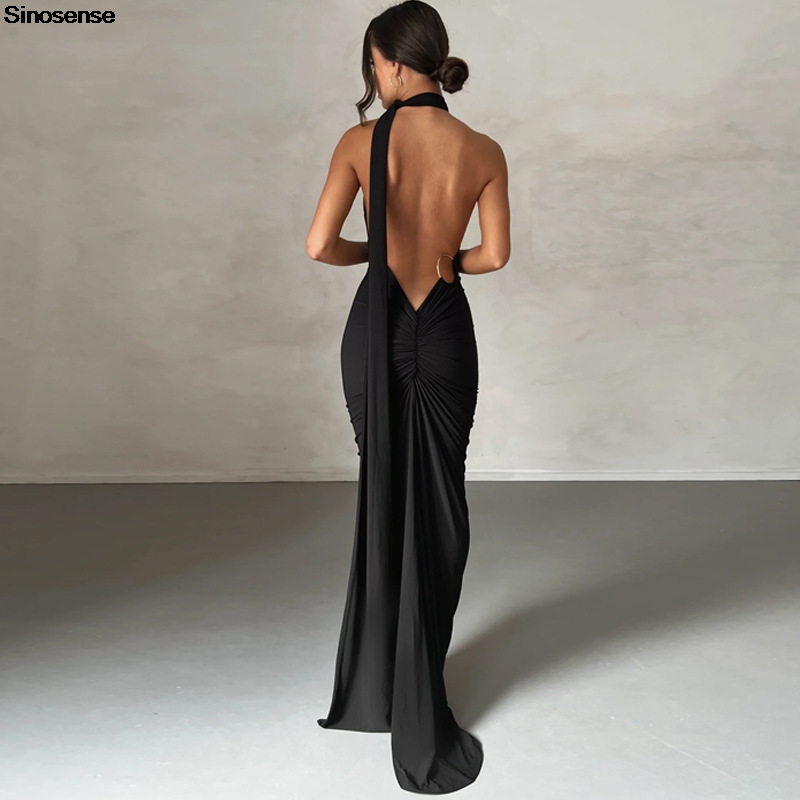 Robe longue de soirée élégante pour femmes, Sexy, dos nu, dos ouvert, froncée, Slim, moulante, formelle, pour invités de mariage, Maxi