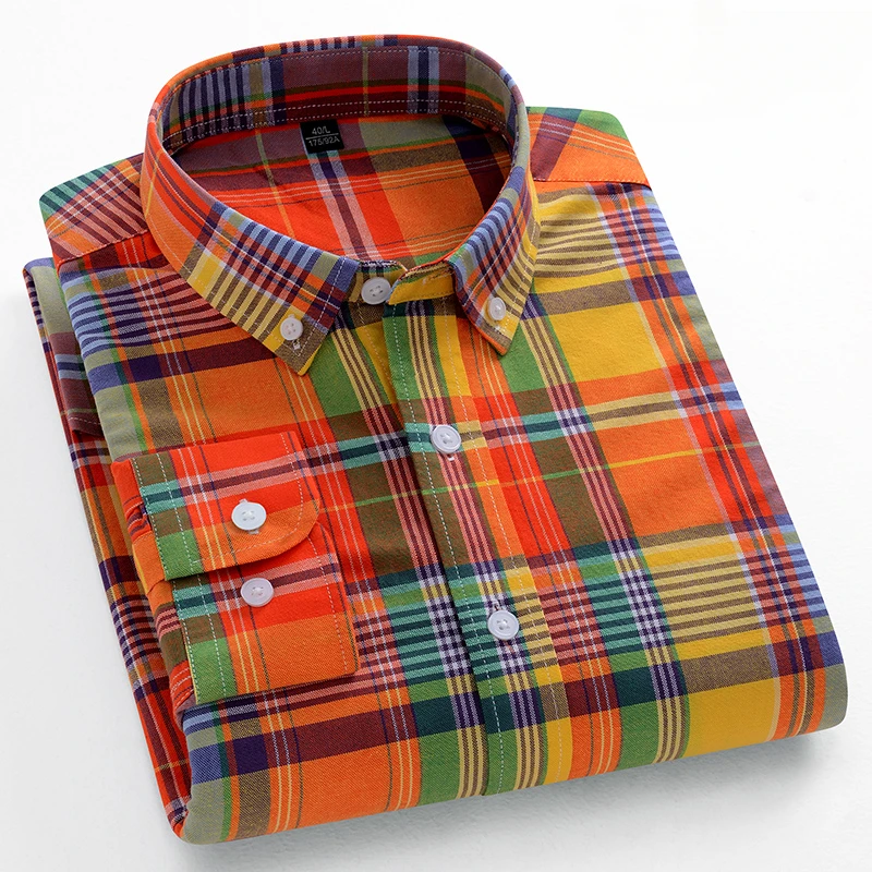Chemises décontractées à manches longues pour hommes, tendances coréennes, coupe ajustée, chemise unie 100% coton, hauts à carreaux et rayures, vêtements de créateur doux