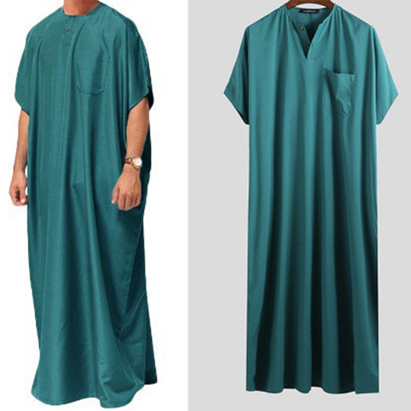 Caftan musulman à manches courtes pour hommes, vêtements de loisirs amples, vêtements musulmans d'été, vêtements arabes islamiques, pays du moyen-orient