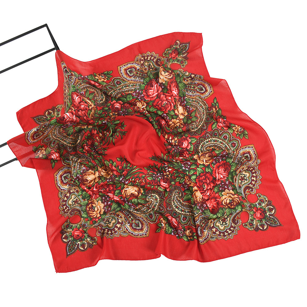 Foulard Russe pour Femme, Mouchoir, Bandeau Carré, Motif Floral Ethnique, Fleur, Foulard de Cou, Hijab, Capuche, Ukraine, 80x80cm