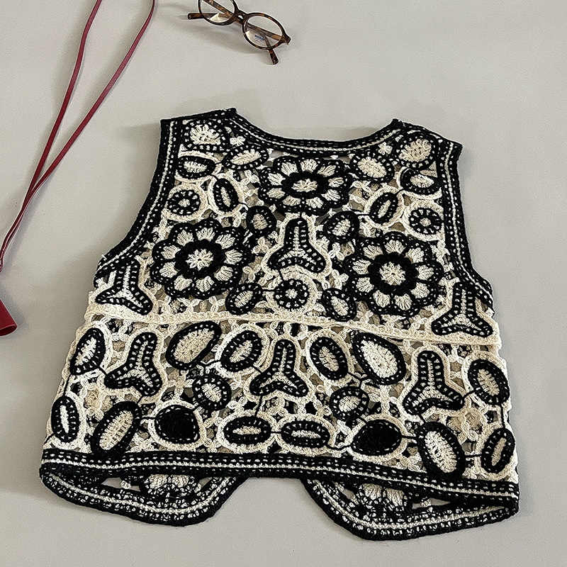 Gilet en Crochet brodé à fleurs pour femmes, haut d'été pour la plage, Cardigan, gilet Boho Chic, tenue de vacances