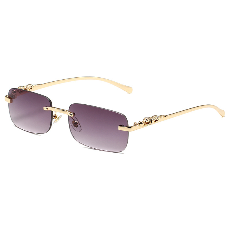 Lunettes de soleil carrées sans monture, lunettes de soleil à bord coupé, nuances de créateurs de mode, monture léopard dorée de luxe, lunettes UV400