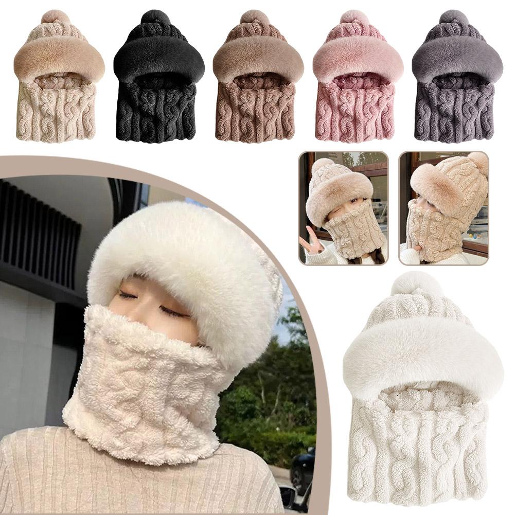 Chapeau d'hiver pour femmes, masque facial à capuche, garde au chaud, Style épais, écharpe de cou, bonnet tricoté en cachemire, chauffe-cou