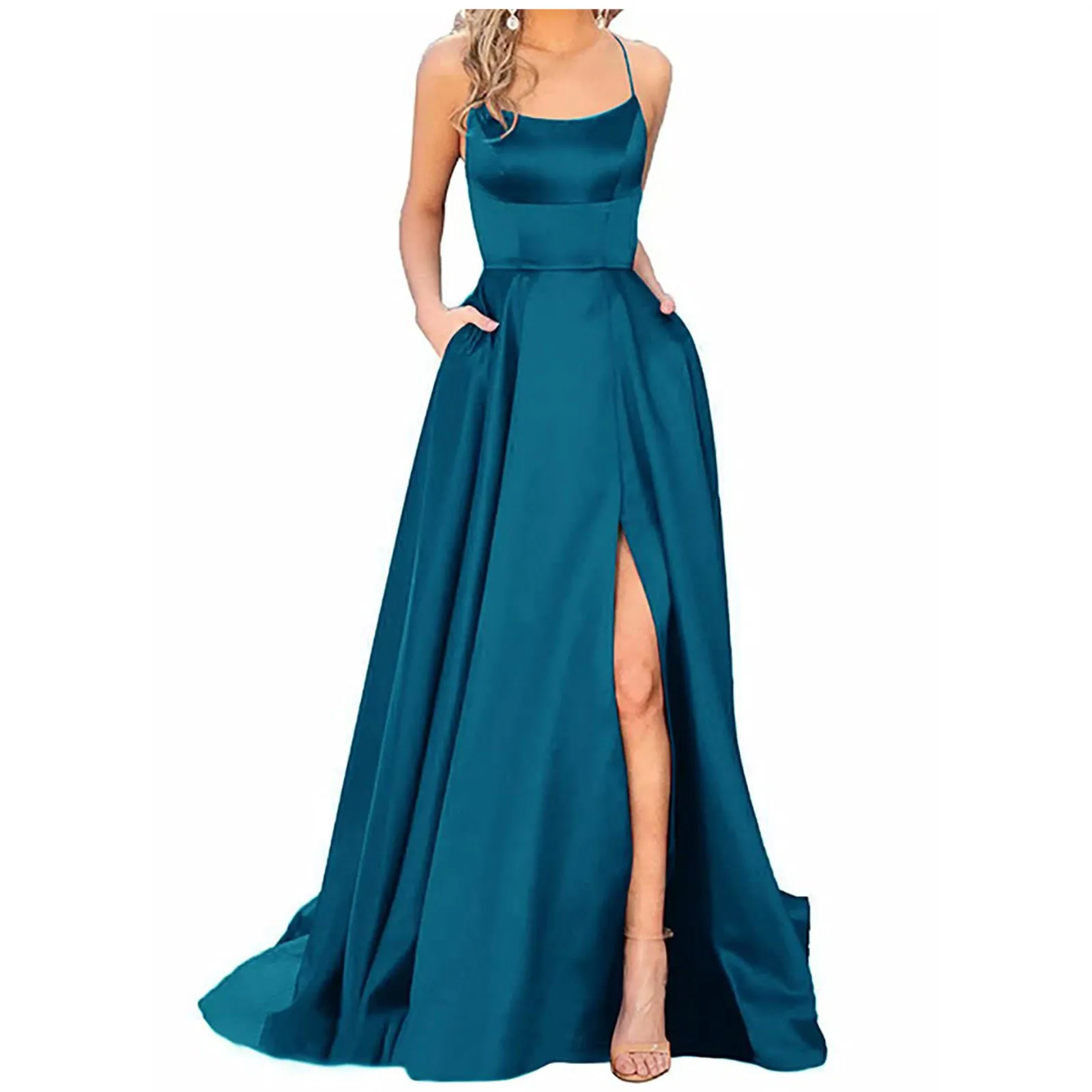 Robe de demoiselle d'honneur bleu marine pour mariages, pour invités de femmes, Sexy, bretelles Spaghetti fendues, robes de bal longues, 2024