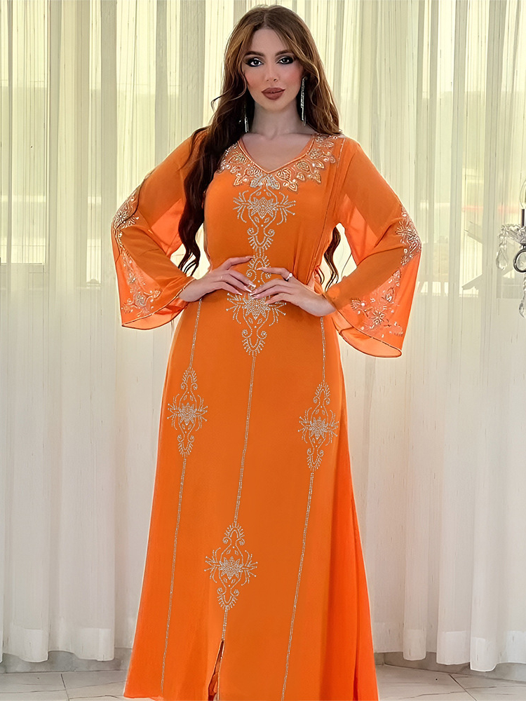 Eid Jalabiya-Robe de soirée musulmane pour femme, abayas arabes à lacets en diamant, robes longues, robe élégante, robe éducative pour le Ramadan
