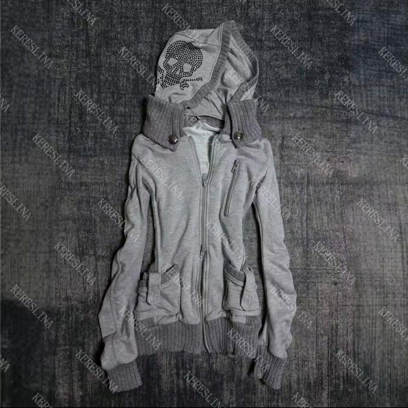 Femmes Cardigan Sweat À Capuche Veste Des Années 2000 Esthétique Harajuku Chaude Fille Mode Américain Rétro Y2K Rue Hip Hop Rock Veste