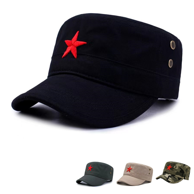 Chapeau plat rétro nostalgique pour hommes avec étoile rouge brodée