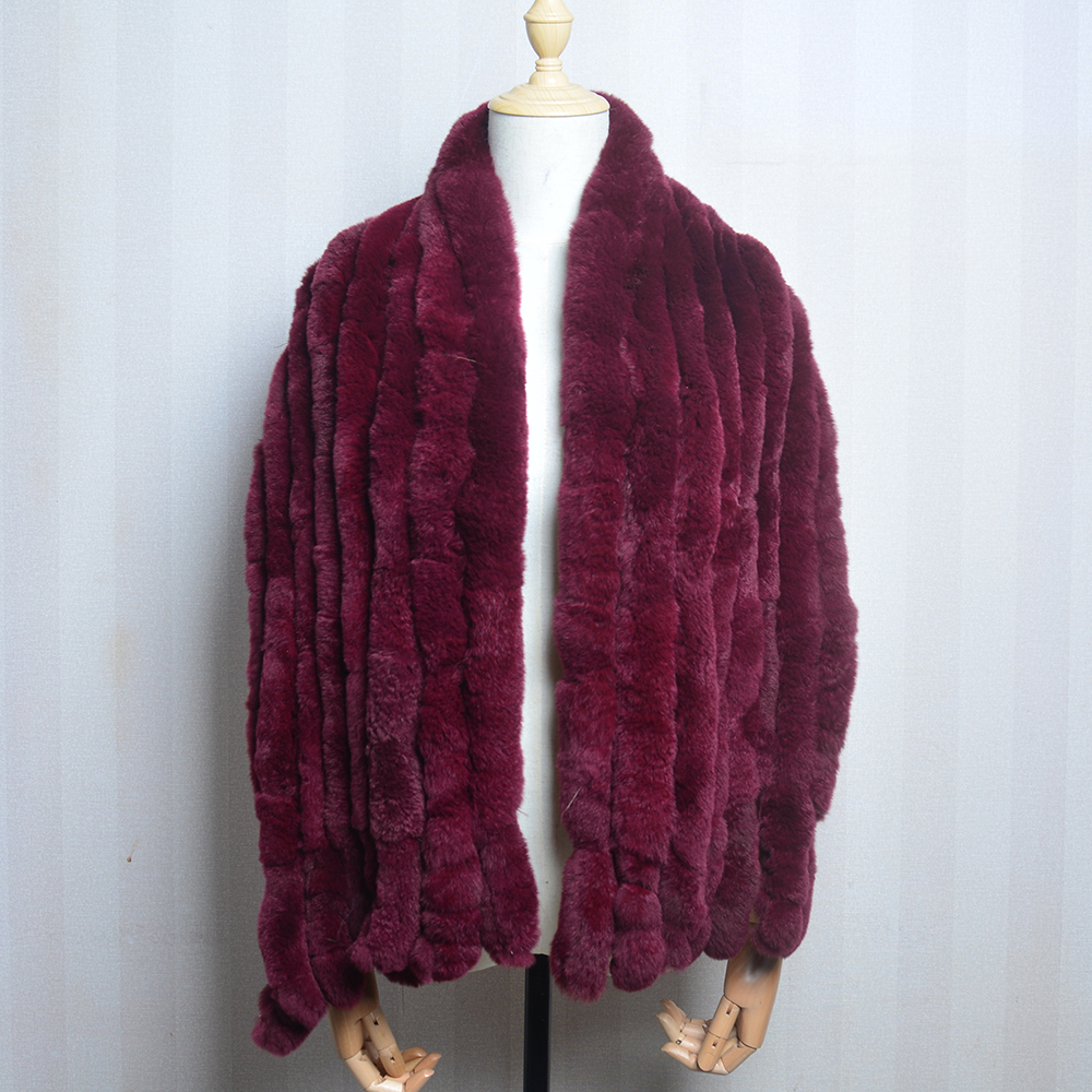 Écharpe de Luxe en Fourrure de Lapin Rex pour Femme, Châle Classique à 8 Barres Verticales, Longue, à la Mode, pour Hiver
