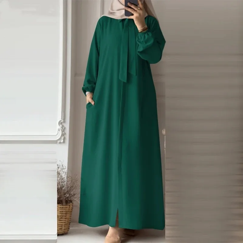Abaya-Robe musulmane à col rabattu pour femmes musulmanes, robe longue de Dubaï, robe de Turquie, robe chemise, vêtements à manches longues, mode