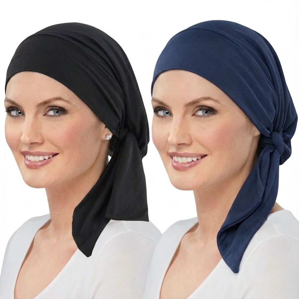 Lot de 2 Bonnets Turban Pré-Noués pour Femmes, Foulard à Longue Queue, Bandana Extensible, Sous-Hijab Musulman, Bonnets pour Perte de Cheveux