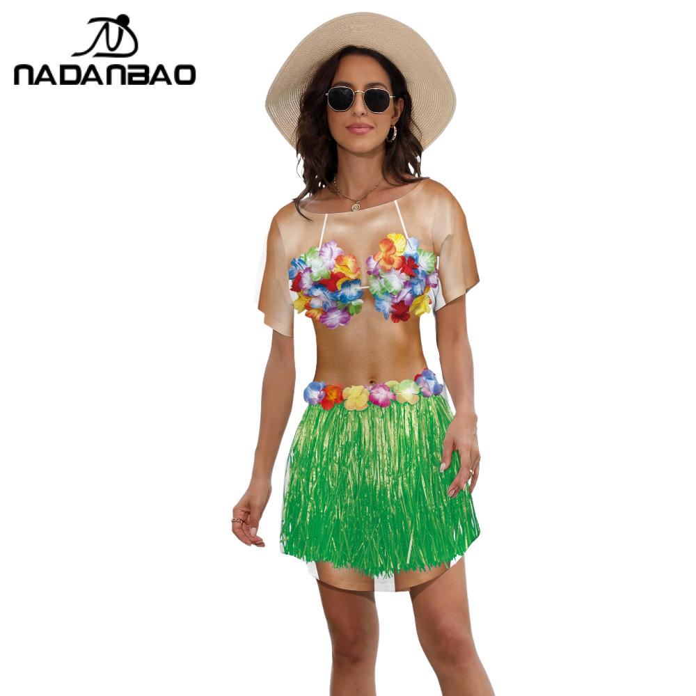 Nadanbao peau de blé corps imprimé Bikini couvrir robe femmes été à manches courtes plage chemise hawaïenne Tropical Luau robe de soirée