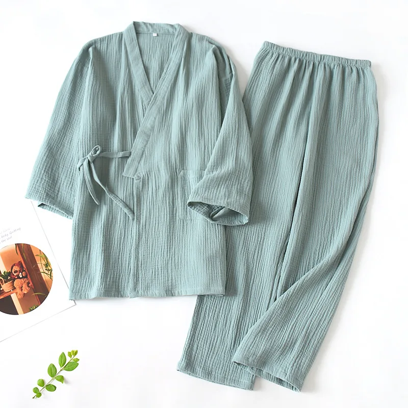 Pyjama d'été pour femme, style japonais, en gaze de coton fine, kimono yukata, vêtement d'intérieur, chemise de nuit ample à manches courtes