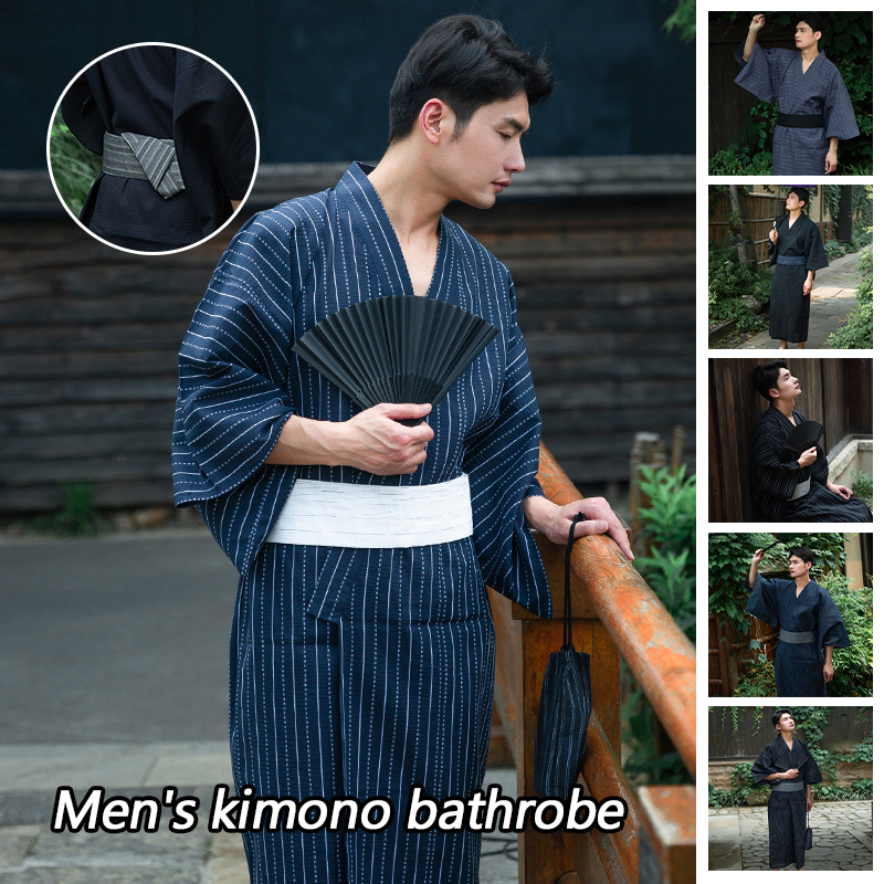 Costume traditionnel japonais Kimono samouraï Yukata, Robes longues d'été pour hommes avec ceinture, ensemble pyjama en coton, vêtements de nuit pour hommes