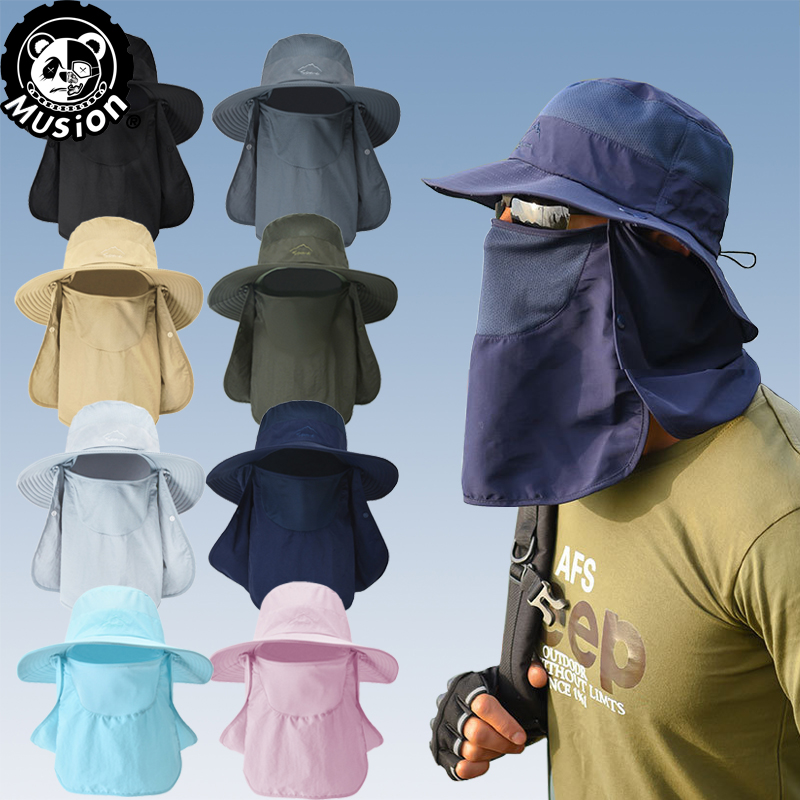 MUSION chapeau de pêcheur moto cagoule UPF 50 + résistant aux UV couleur unie casquette de pêche détachable chapeau de jardinage casquette de randonnée en plein air