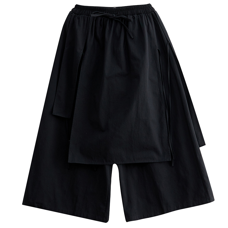 Pantalon jupe décontracté vintage taille haute en coton noir pour femme, coupe ample, printemps-été-automne, style streetwear 2026