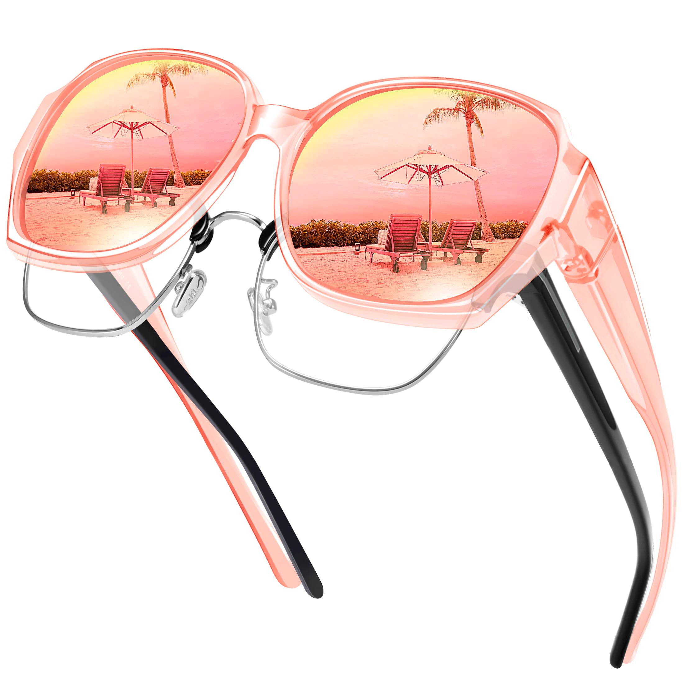 Lunettes de soleil surdimensionnées à porter par-dessus des lunettes pour femmes, protection UV400, lunettes carrées extra larges