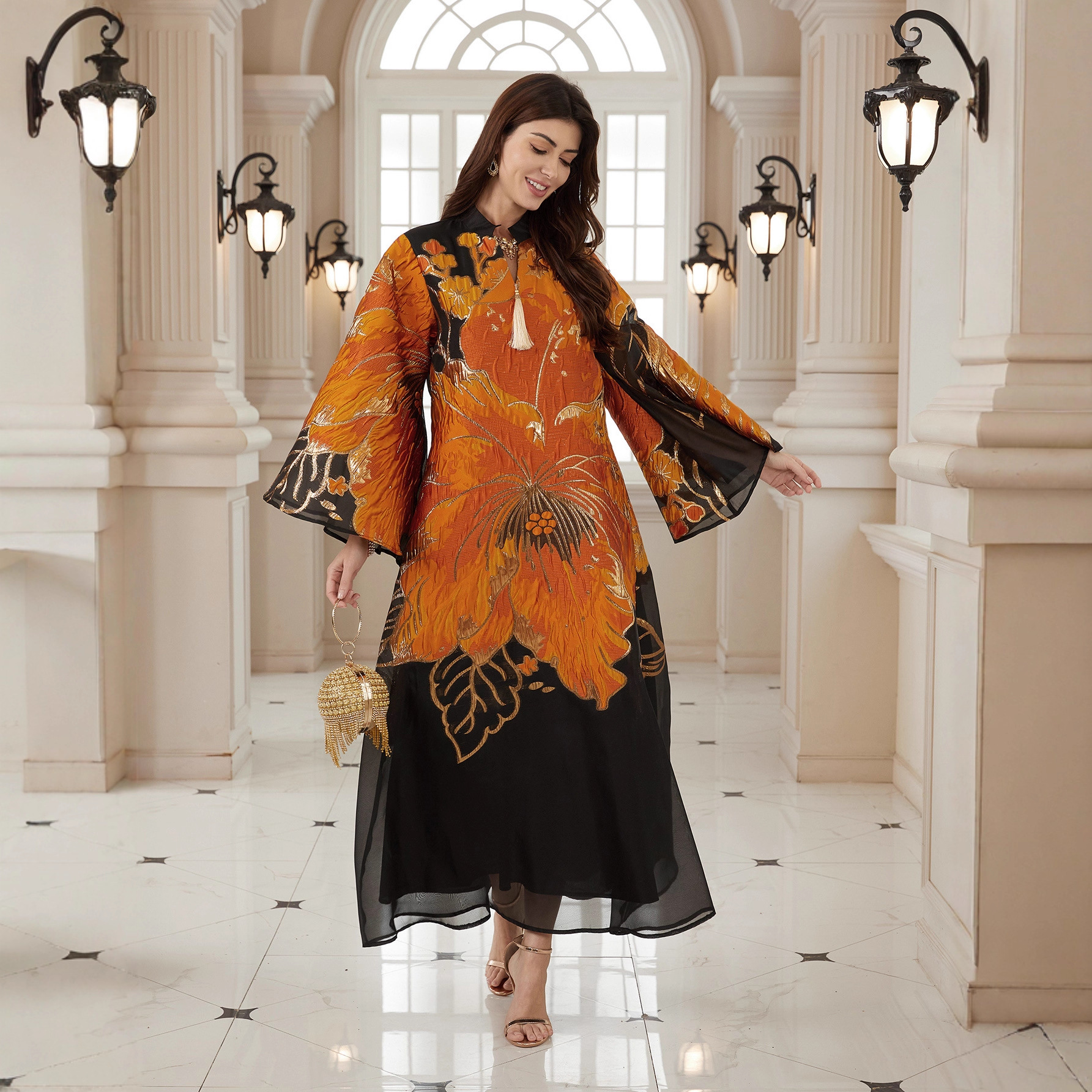 Abaya de l'Aïd pour femme, robe de soirée, Jalabiya à imprimé floral, style musulman de Dubaï, Robe longue, Caftan de prière marocain, Robe Abayas 2026