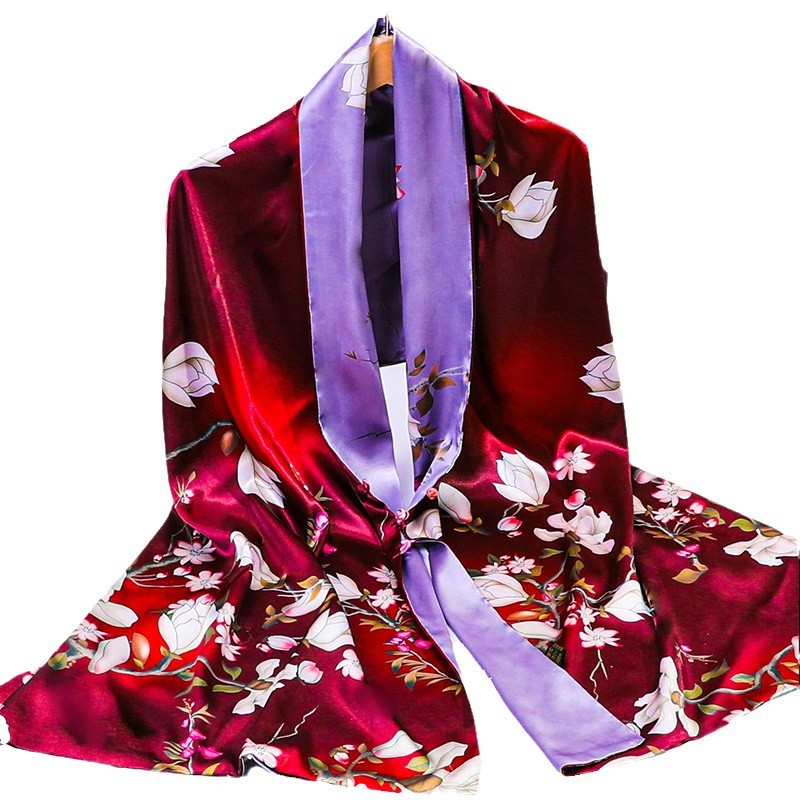 Écharpe en soie double couche de style chinois avec imprimé en relief, cadeau festif, motif floral double face, détails boutonnés, chaleur hivernale